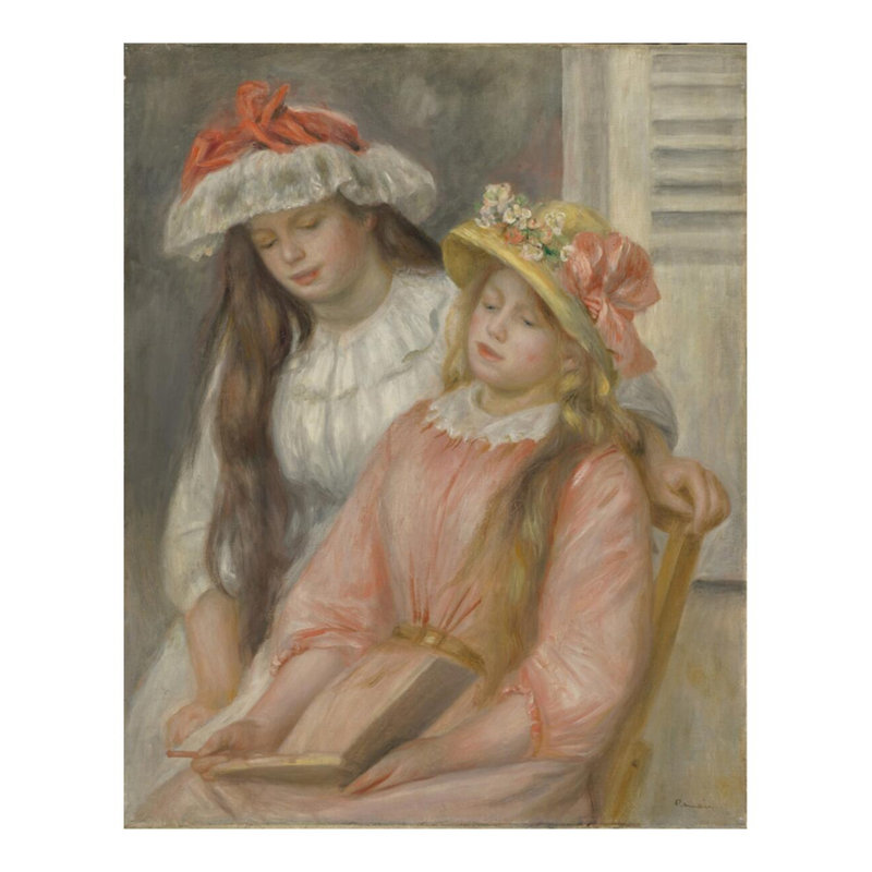 Jeunes filles regardant un album de Pierre-Auguste Renoir - Estampe numérique, H 28 po x l 22 po