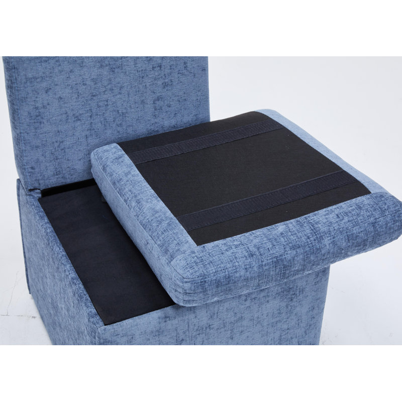 Ensemble de 2 chaises en lin sans accoudoirs avec roulettes et rangement, Bleu