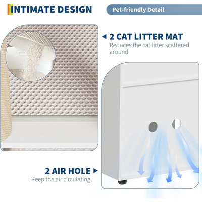Multi-Functional Cat Litter Box Enclosure w/ Mat & Scratching Post, Dog-Proof Hidden Washroom End Table