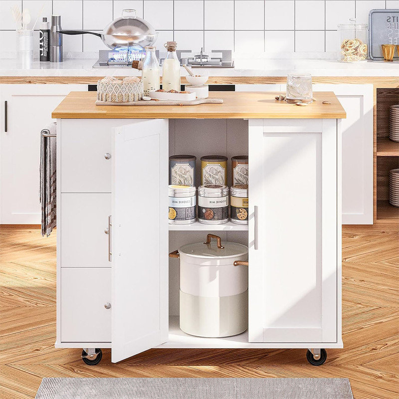 Latitude Run® Kitchen Island on Wheels with Storage Cabinet , Rolling ...