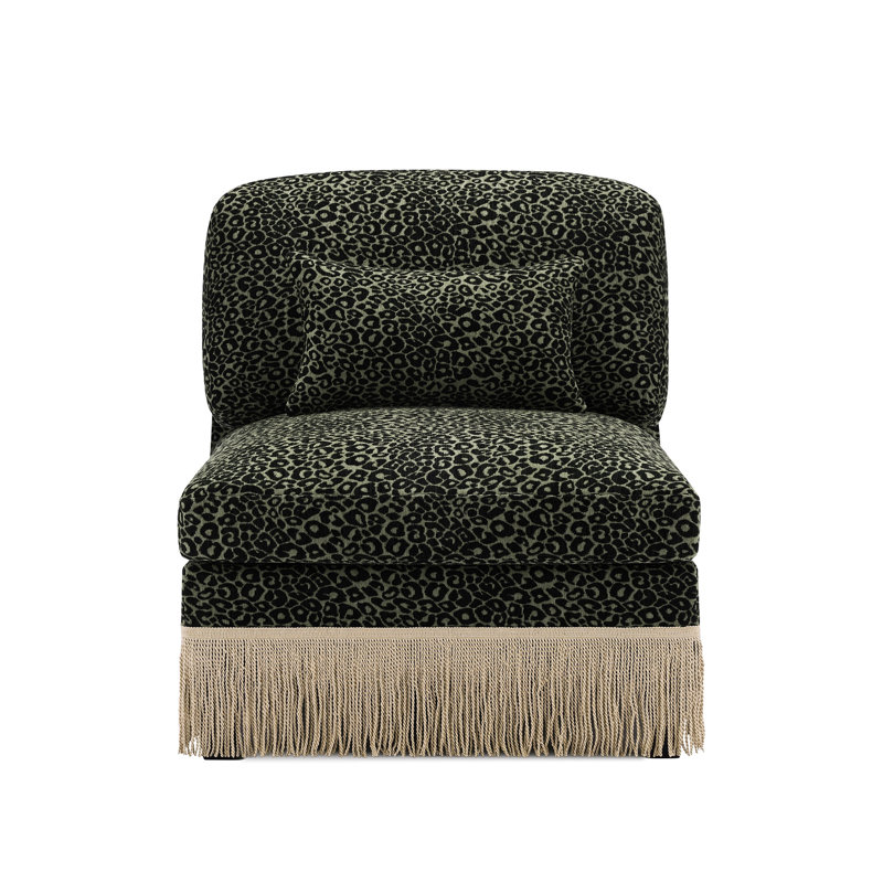 Canapé sans accoudoirs en chenille léopard avec 1 oreiller - noir vert, Noir/vert
