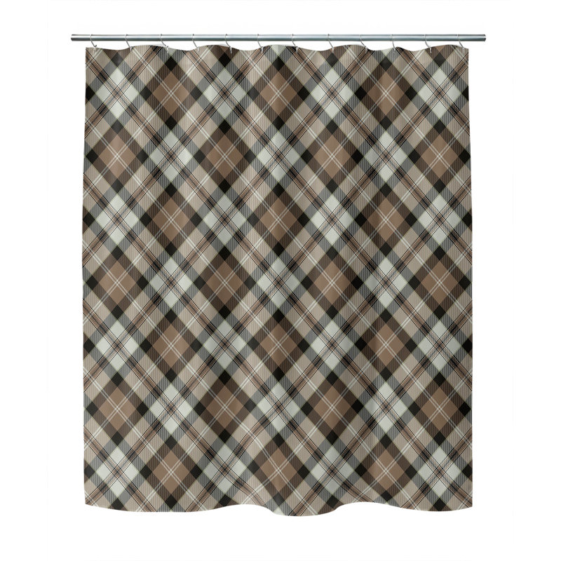 Anthony Plaid Ultra-Thin Lightweight Shower Curtain, Taupe/Charcoal