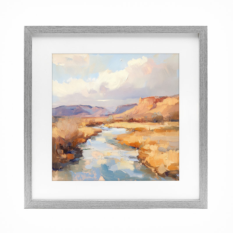 «Plateau River Evening Glow», reproduction sous verre encadrée, design par Petal Prints Design, 13 x 13