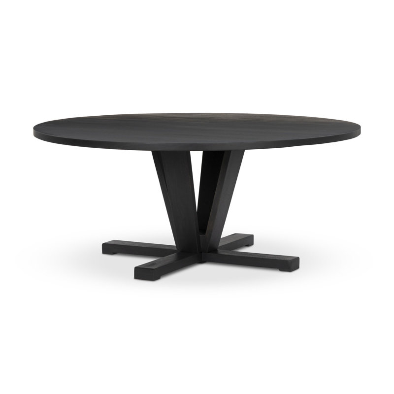 Cobain Round Solid Wood Pedestal Dining Table, 30" H x 72" W x 72" L, Black