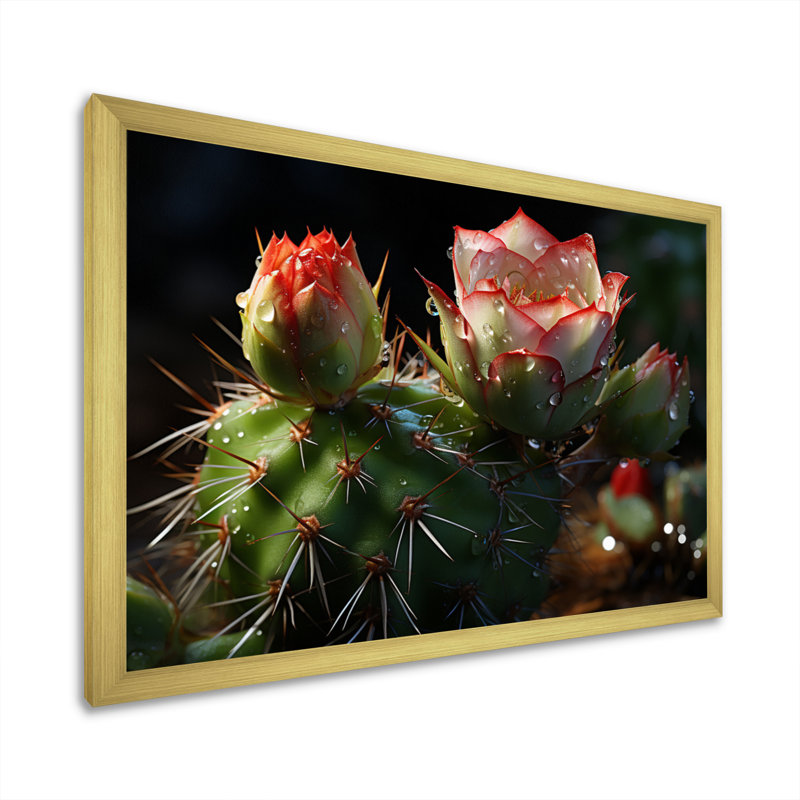 " Green Red Cactus Field ", 34" H x 44" W x 1.5" D, Gold Single Picture Framed