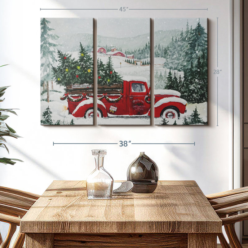 «Camion rouge de Noël», 3 pièces, H 28 po x l 45 po