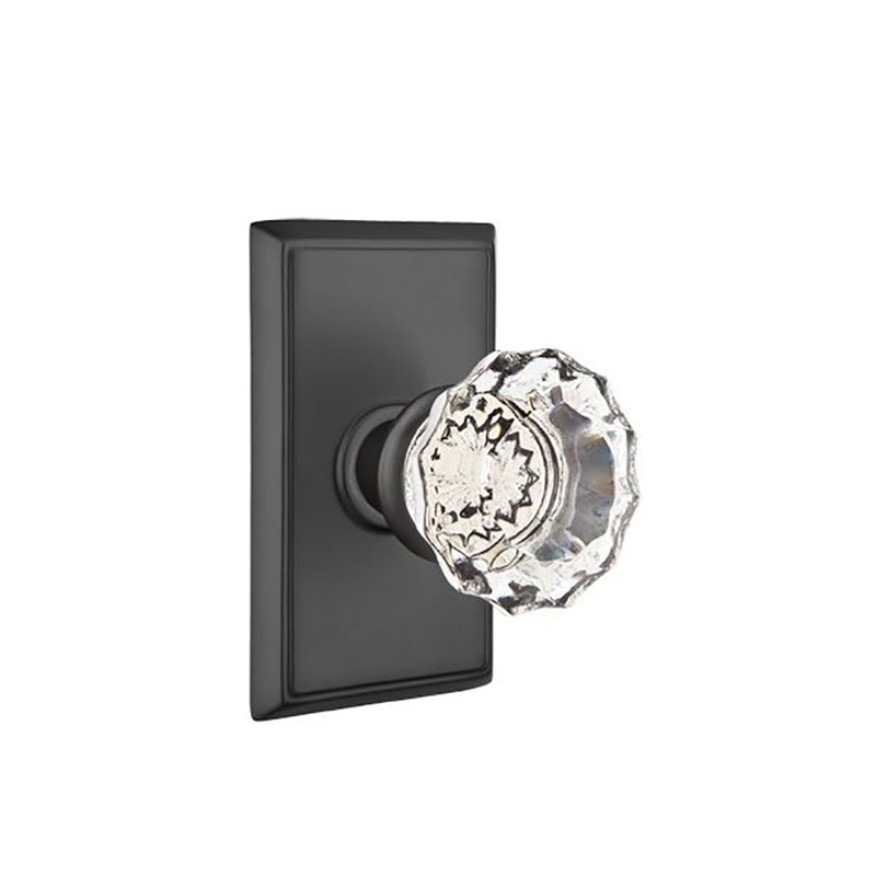 Ensemble de boutons d'intimité Emtek avec rosette rectangulaire et poignée en verre Astoria, Dos plat