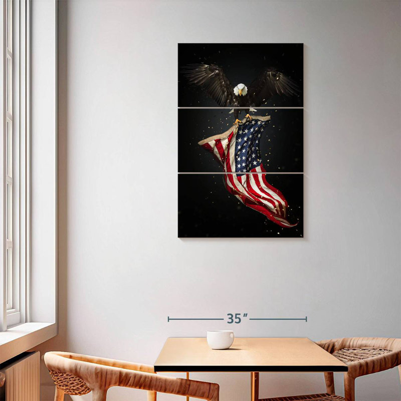 Borges Eagle Flying With American Flag, 57" H x 36" W