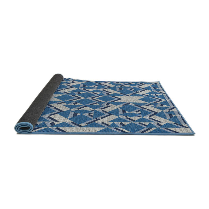 Tapis bleu à motif géométrique Kogan, Rond 5 pi