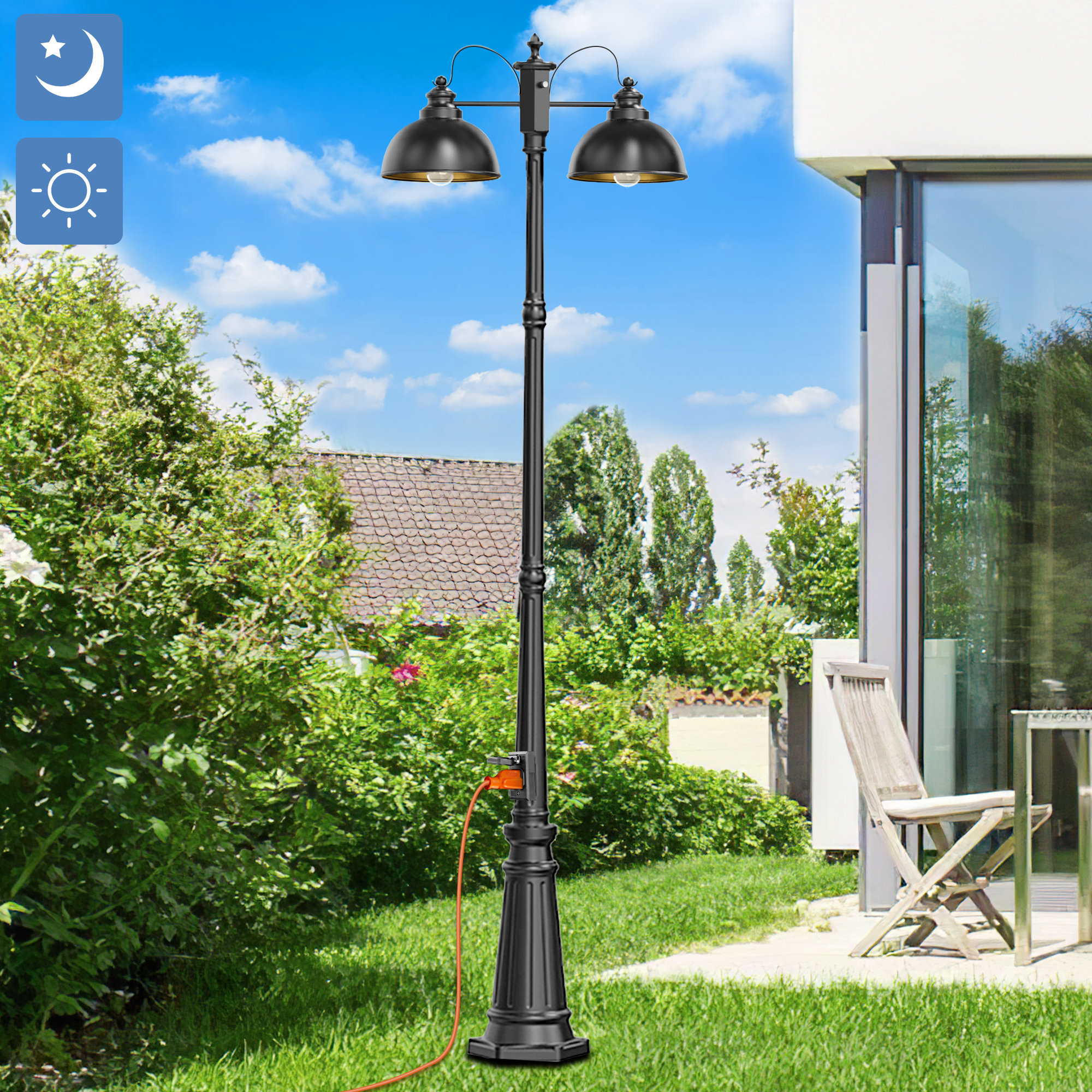 Williston Forge Christine Dusk to Dawn Outdoor Lamp Post with GFCI Outlet  Aluminum Black Pole Waterproof (full) Wayfair Canada