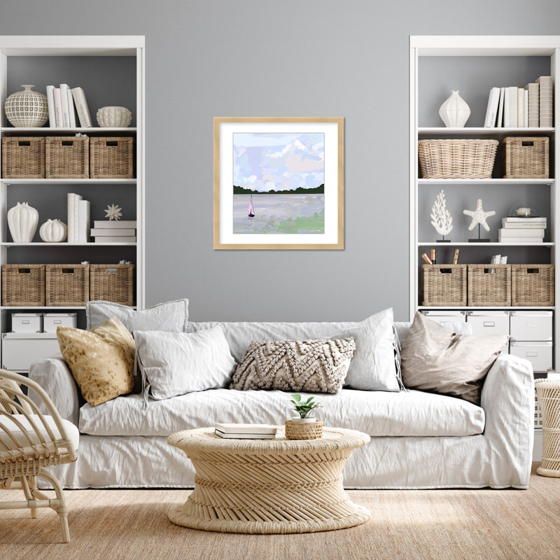 Coastal Retreat Sailing Through Abstraction, 48" H x 48" W x 1.125" D, Framed Matted Print, Beige