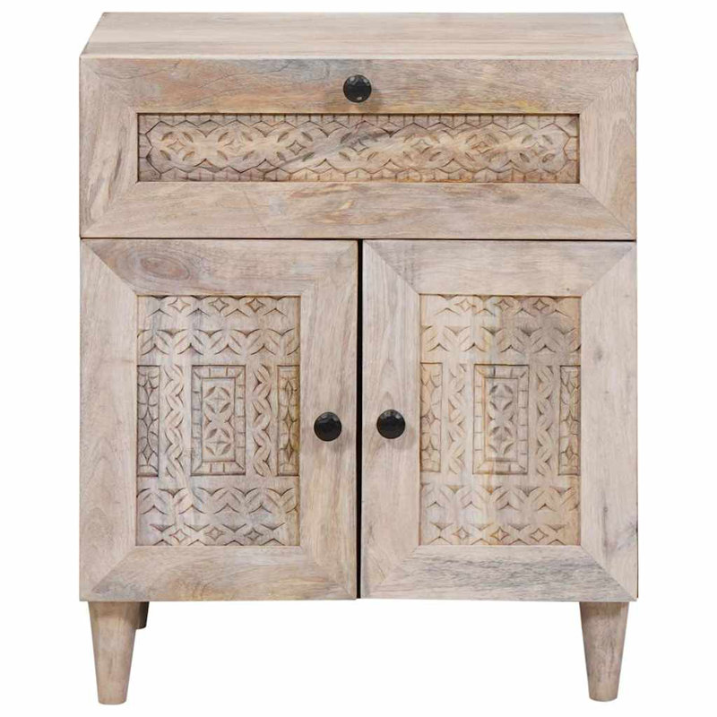 50cm W Solid Wood Bedside Table, Beige