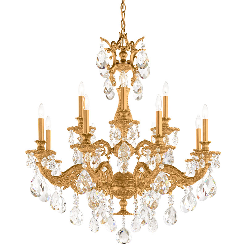 Milano 12 - Light Chandelier, French Gold, Clear Crystals from Swarovski