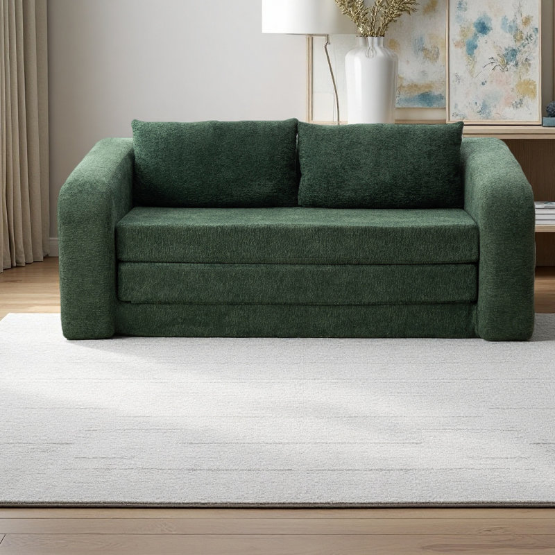 Canapé-lit escamotable pliable 71 po 2-en-1 avec accoudoirs et coussins de dossier, canapé-lit convertible en chenille désossé, avec matelas, lit de repos, canapé-lit, salon, chambre d'amis, dortoir