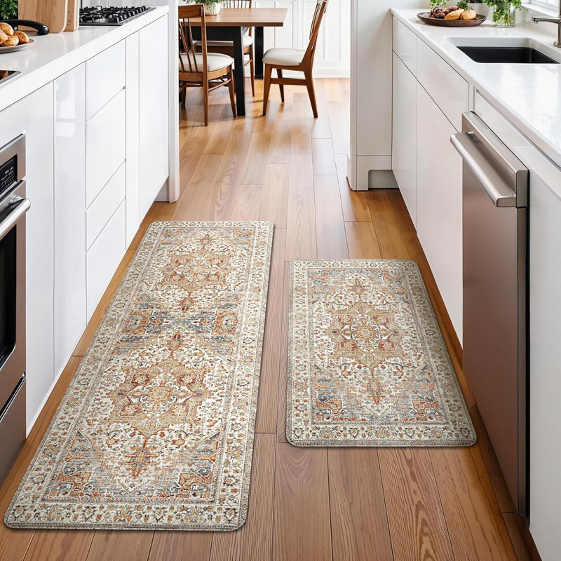 Tapis de cuisine imperméable anti-fatigue anti-dérapant, Tapis de couloir 1 pi 5 po x 3 pi 11 po, Brun/orange/beige