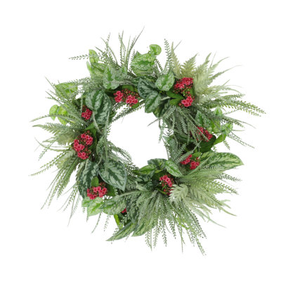 30'' Wreath Arranged with Fern and Kalanchoe