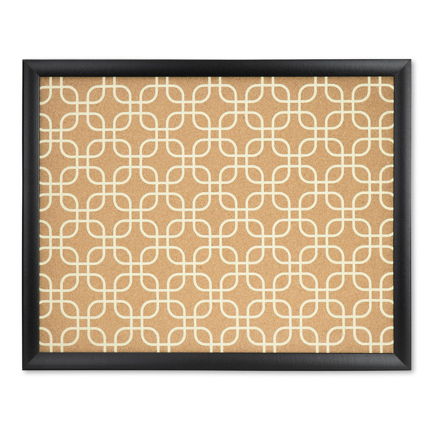 U Brands Quatrefoil Print Cork Bulletin Board, Black Wood Frame