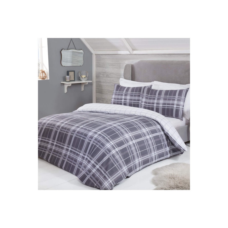 Nicci Cotton Chequered Duvet Cover Set with Pillowcases, Grey, 200 x 200cm Duvet Cover + 2 Standard Pillowcases