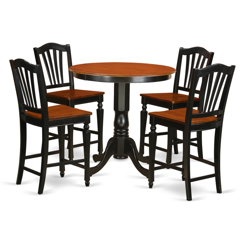 5 Piece Counter Height Dining Table Set Includes a Round Kitchen Table with Pedestal and 4 Dining Room Chairs, Black & Cherry