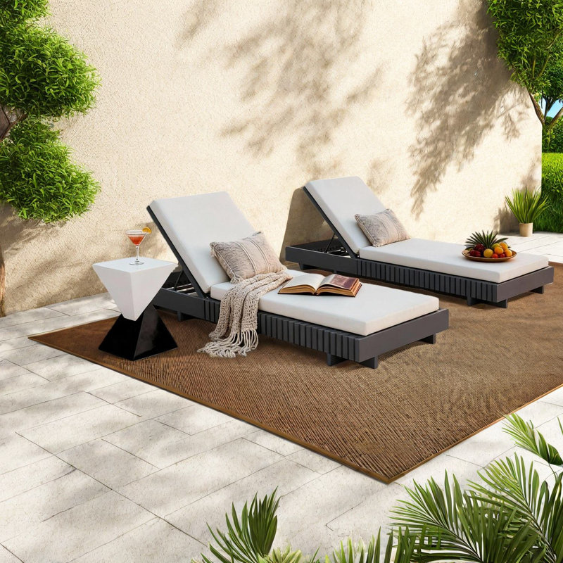 Modern Patio Chaise Lounges, Acacia Wood With Adjustable Recline For Garden