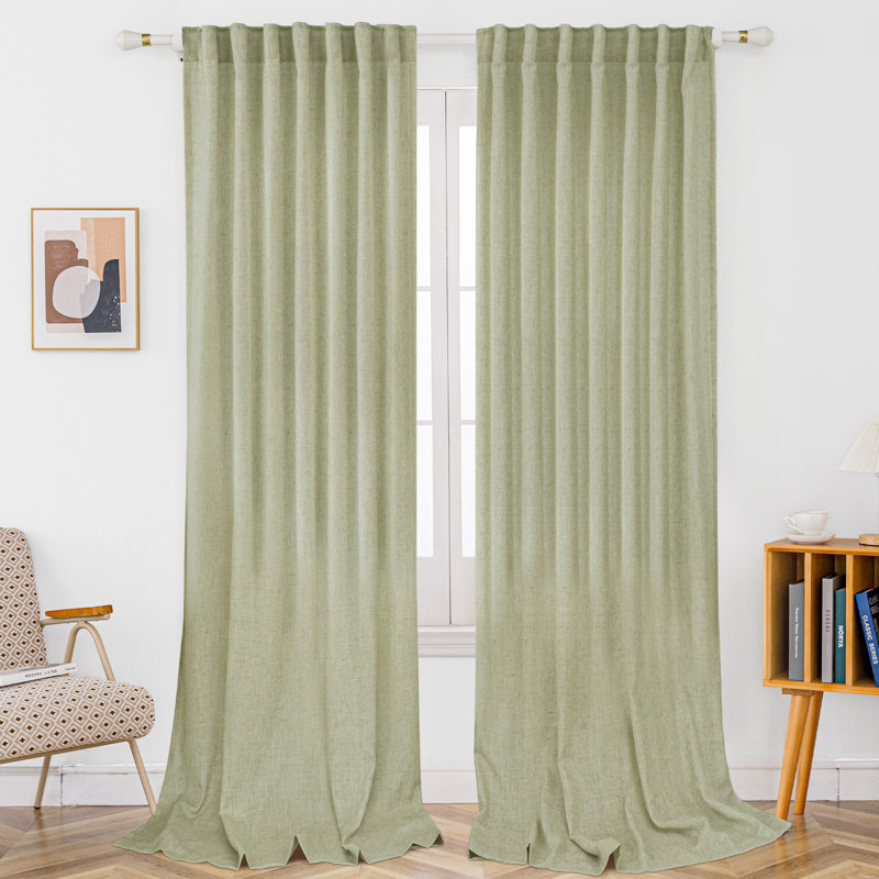 Toyoko Linen Blend Semi-Sheer Back Tab Curtains, 52" W x 108" L, Sage