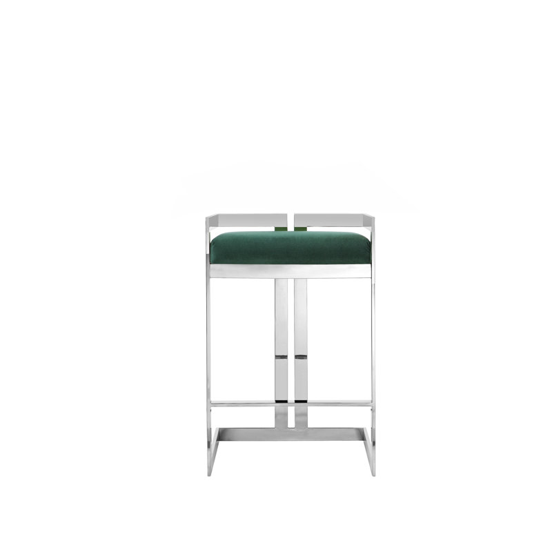 Tabouret de bar et de comptoir Kenzie, Velours bleu marine, Argent