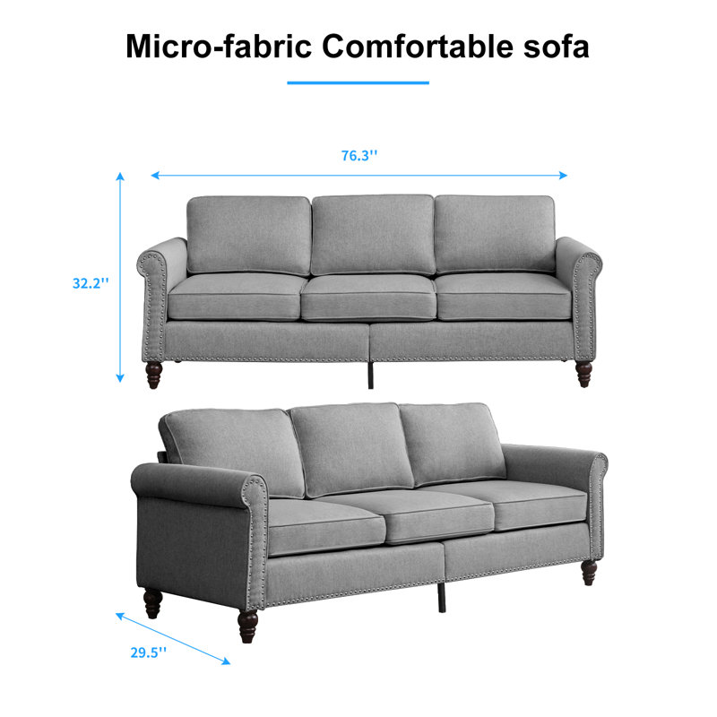 Charlton Home Modern 76" Upholstered Sofa with Solid Wood Frame & High-Density Foam - Easy Assembly, Skin-Friendly Fabric, Mid-Century Design for Living Room