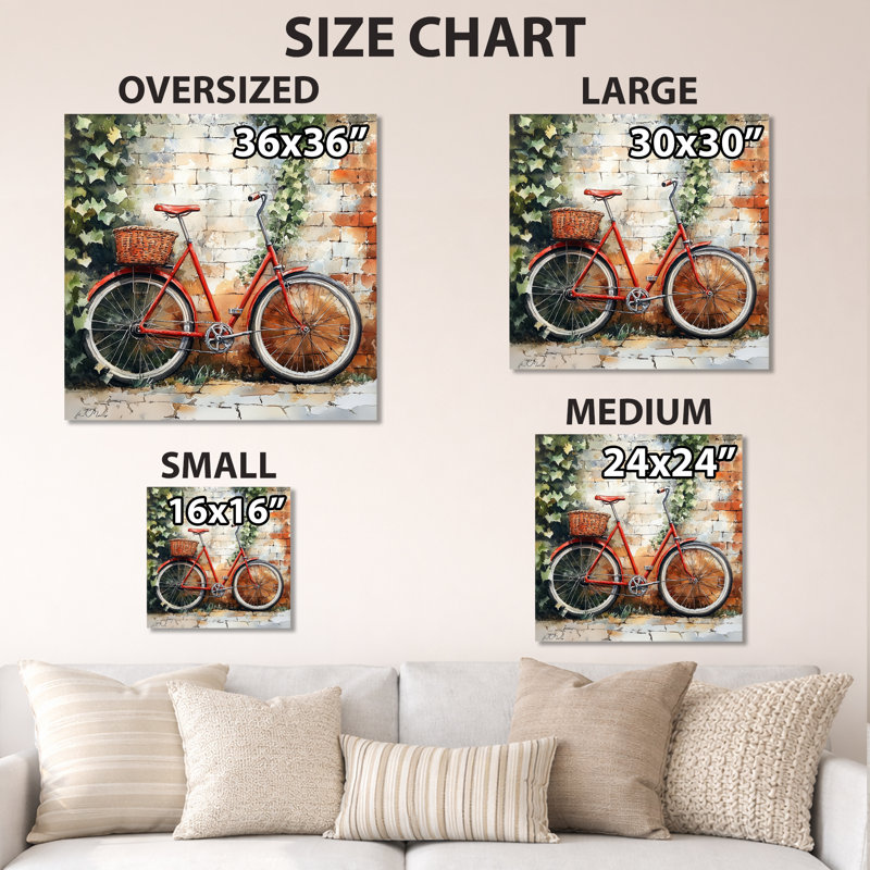 Rétro bicyclette par Brick Wall - bicyclette, décoration murale en métal, impression moderne sur métal, L 29 po x H 29 po