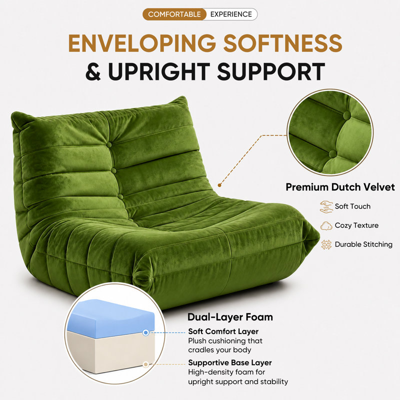 Fauteuil à billes sans accoudoirs Boneless Lazy, 35.4" x 37.8" x 27.5", Velours vert