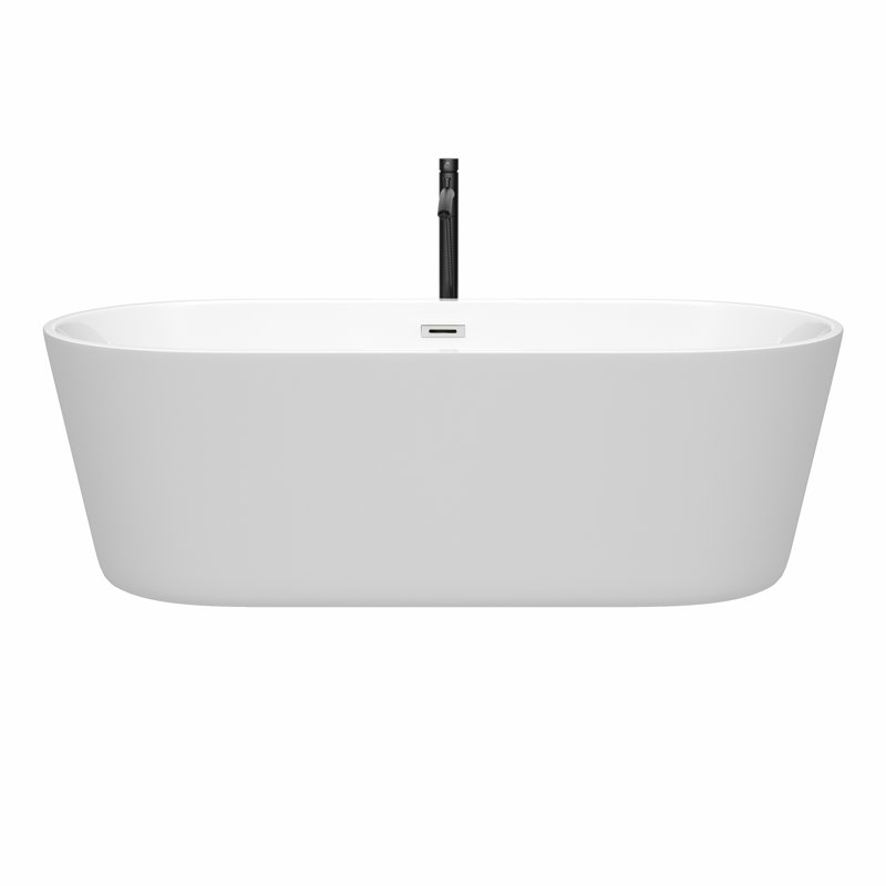 Carissa 71'' x 32'' Soaking Acrylic Bathtub with Faucet, White/Polished Chrome/Matte Black