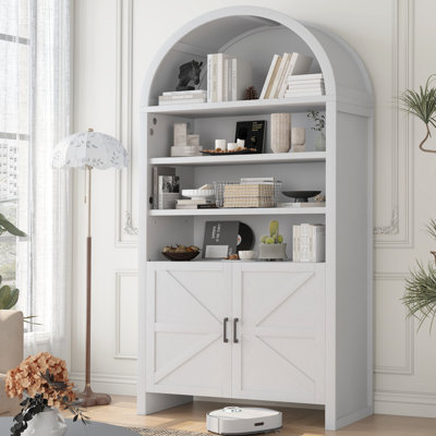 71” Arched Bookshelves, Tall Wood Bookcase With Lower Cabinet, Modern Pantry Storage Cabinet Bookshelf For Kitchen, Living Room,Office, by Gracie Oaks