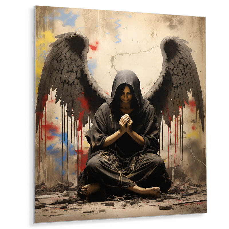 Ange ailes d'ange rebelle, art mural II - Pop Art, H 32 po x l 24 po x P 1 po