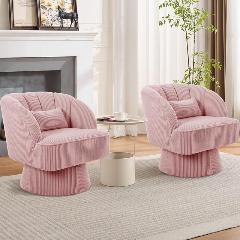 Fauteuil pivotant à rayures, fauteuil d'appoint moelleux avec coussin, Corduroy | Pink