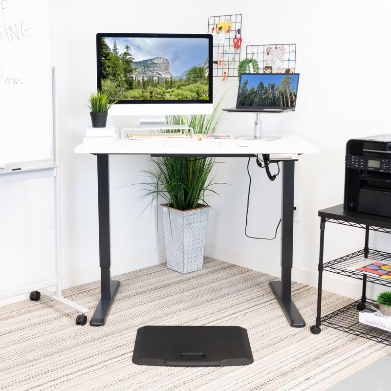 Black and White Adjustable Electric Sit-Stand Desk with Steel Frame