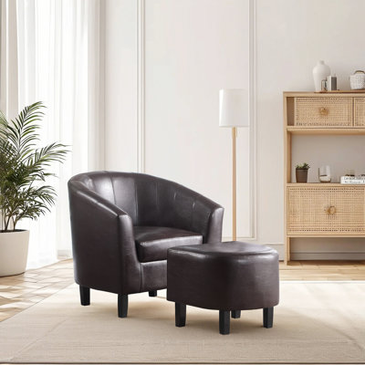 Fauteuil demi-tonneau en cuir avec repose-pieds Pu