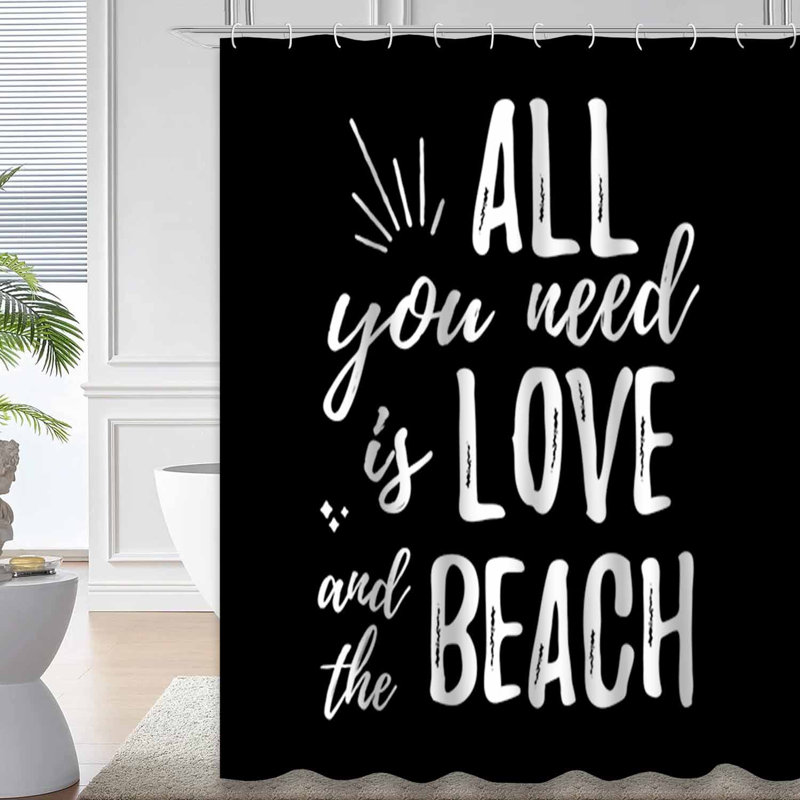 Rideau de douche imperméable à l'eau avec 12 crochets Beach Love, L 72 po x l 72 po