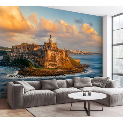 Wall Mural Peel and Stick Wallpaper El Morro Fort Old San Juan Puerto Rico Self-Adhesive Removable Contact Paper Wall Decor for Living Room Bedroom 100"H x 144"W