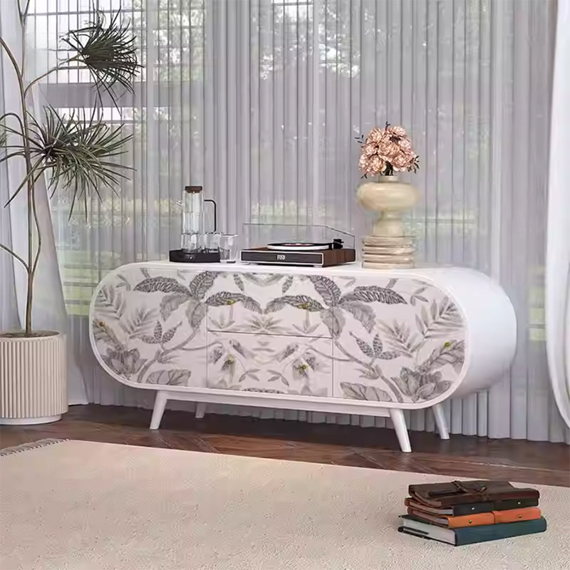 Buffet en noyer avec 2 portes et 2 tiroirs, Ivoire / blanc