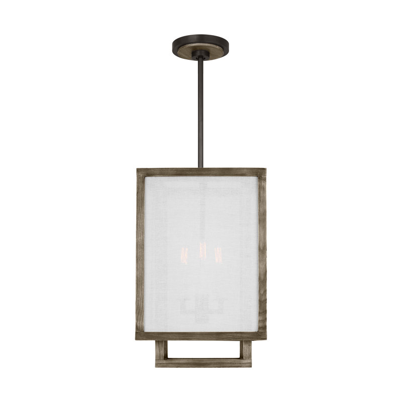 4 - Light Wood Dimmable Square / Rectangle Chandelier, 17.88" H x 11.38" W x 11.38" D