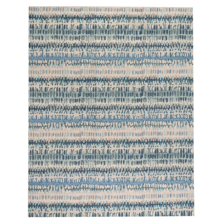 Paint Chip Blue Hand Micro Hooked Wool Rug
