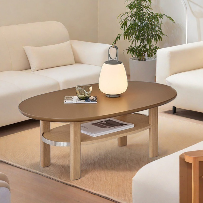Table basse ovale avec détails en métal, Brun
