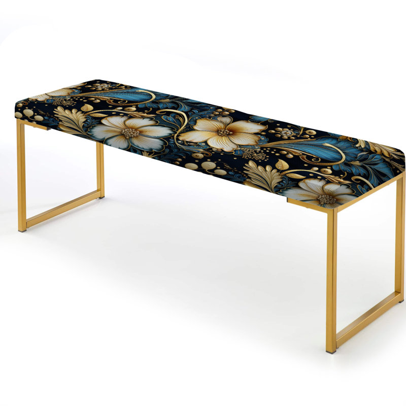 Upholstered Gold Bench, Gilded Splendor Paisley Pattern
