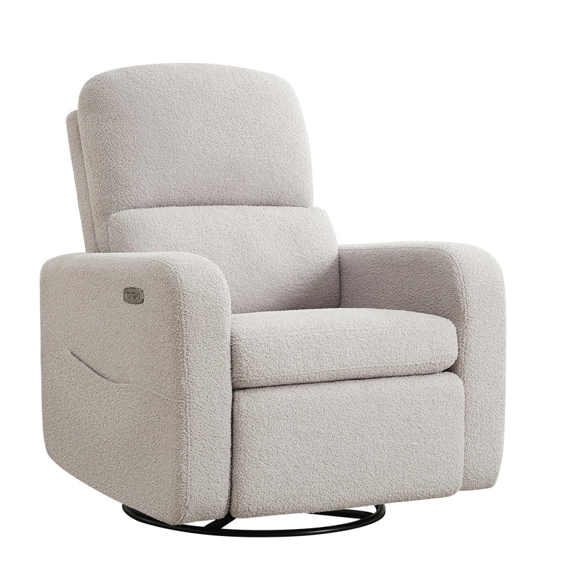 Gray Faux Leather Swivel Rocker Recliner with USB Port