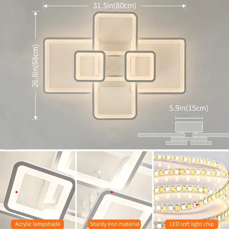 Modern Ceiling Light, Dimmable LED Flush Mount Ceiling Lights With Remote Square Acrylic Ceiling Lamp Fixture For Low Ceiling Bedroom Living Room Dining Room
