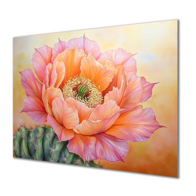 Cactus Bloom In Mojave Desert I - Floral Metal Wall Decor, Floral Cactus Metal Print