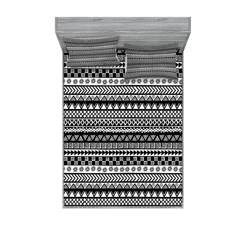 Drap-housse et coussin décoratif Ambesonne Aztec gris anthracite et blanc, Ensemble de draps pour très grand lit californien