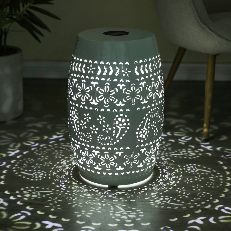 Lumi Solar-Lighted Iron Side Table, White