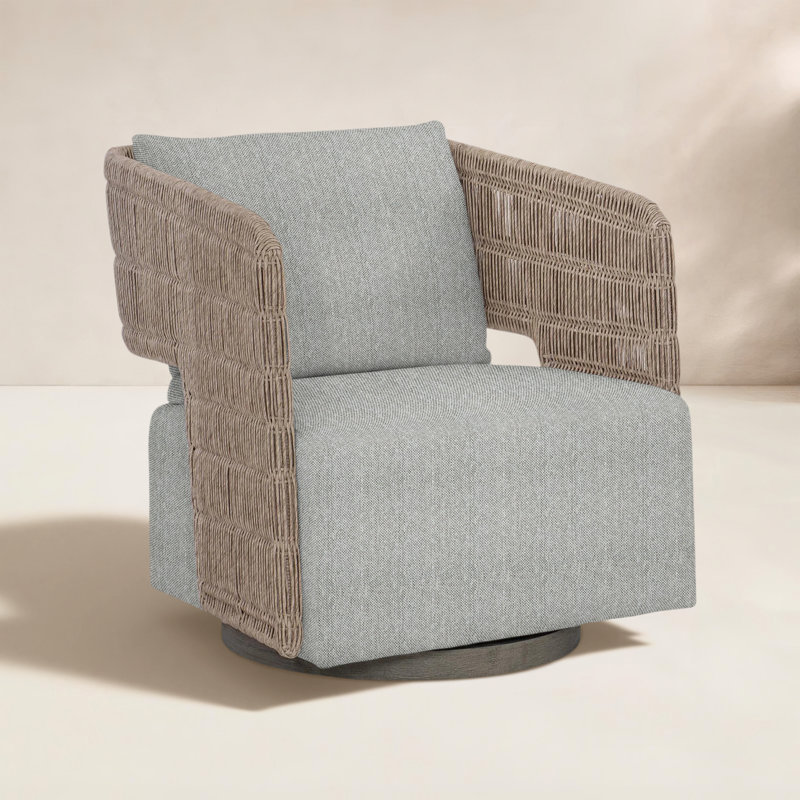 Maldives Swivel Patio Chair with Cushions, Light Gray/Dark Gray Linen 6032-110