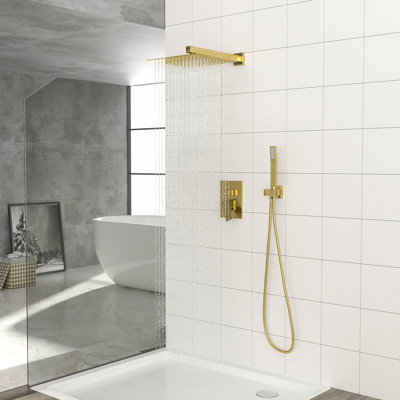 Dual Shower Head - 12 Inch Wall Mounted Square Shower System with Rough-in Valve,Chrome