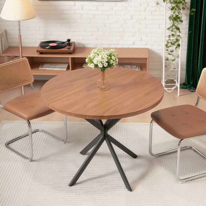 Table de salle à manger ronde, table de cuisine ronde moderne Mid-Century de 39 po pour 4 à 6 personnes avec pieds en métal noir robustes et plateau de table d'une épaisseur de 1,18 po pour la cuisine, la salle à manger et le salon